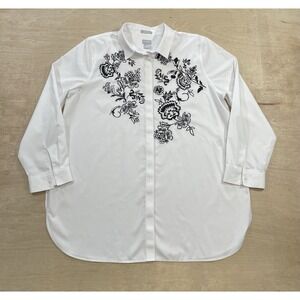 Chicos White Long Sleeve Button Up Shirt Size 3 Embroidered